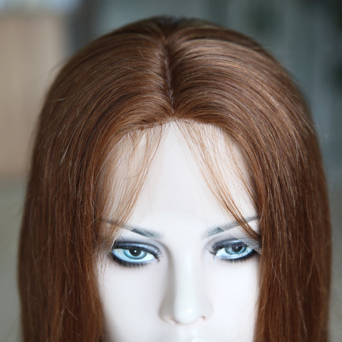 Custom Open Wefted Lace Front European Auburn Straight Human Hair Wig