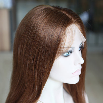 Custom Open Wefted Lace Front European Auburn Straight Human Hair Wig