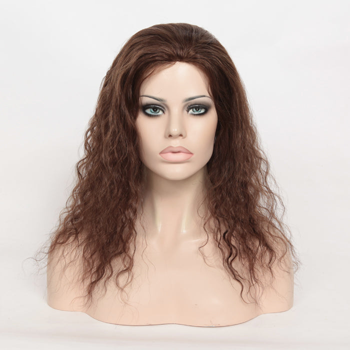 Stock Glueless Brazilian Brown Blended Natural Curly Human Hair Silk Top Wig