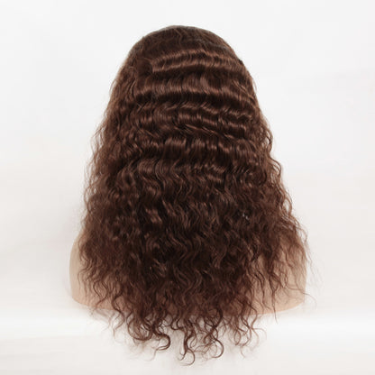 Stock Glueless Brazilian Brown Blended Natural Curly Human Hair Silk Top Wig