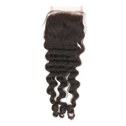 Stock Full lace Indian Remy Natural Color Deep Curl Human Hair Closure 14" 120% Density