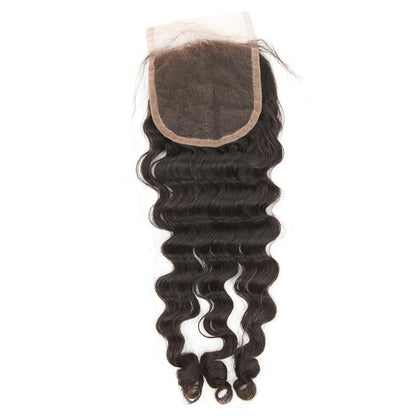 Stock Full lace Indian Remy Natural Color Deep Curl Human Hair Closure 14" 120% Density