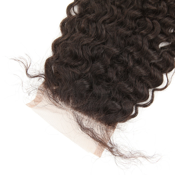 Stock Full lace Indian Remy Natural Color Kinky Curl Human Hair Closure 14" 120% Density