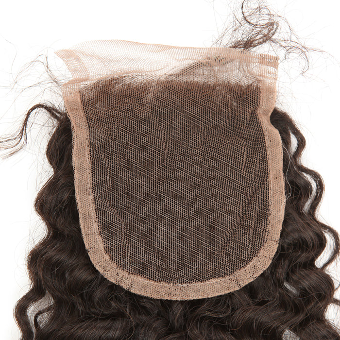 Stock Full lace Indian Remy Natural Color Kinky Curl Human Hair Closure 14" 120% Density