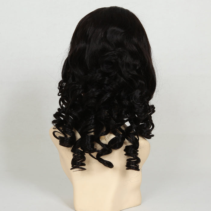 Stock Full Lace Indian Remy  Off Black Big Curl Human Hair Wig