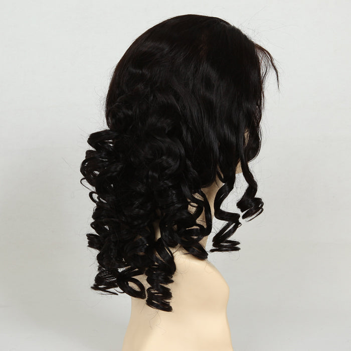 Stock Full Lace Indian Remy  Off Black Big Curl Human Hair Wig