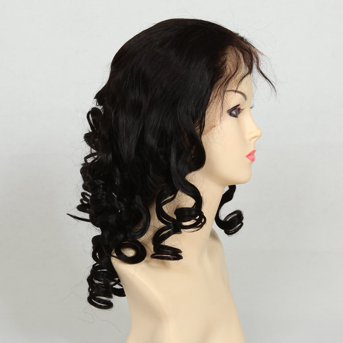 Stock Full Lace Indian Remy  Off Black Big Curl Human Hair Wig