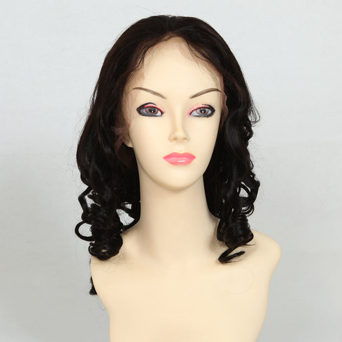 Stock Full Lace Indian Remy  Off Black Big Curl Human Hair Wig