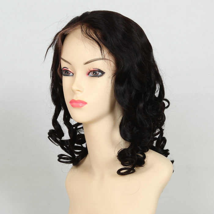 Stock Full Lace Indian Remy  Off Black Big Curl Human Hair Wig