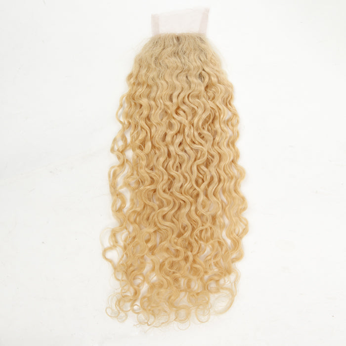 Stock Silk Top European Lightest Blonde 10 mm Curl Human Hair Closures