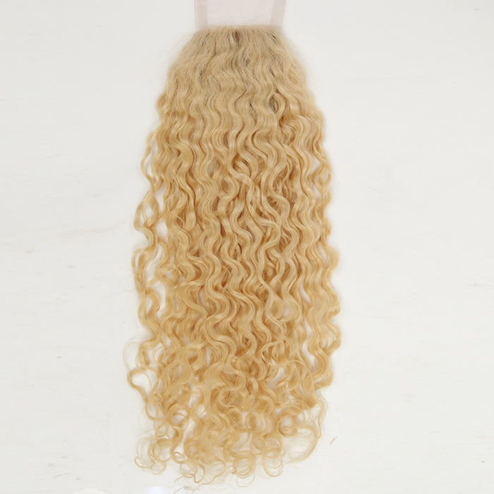 Stock Silk Top European Lightest Blonde 10 mm Curl Human Hair Closures