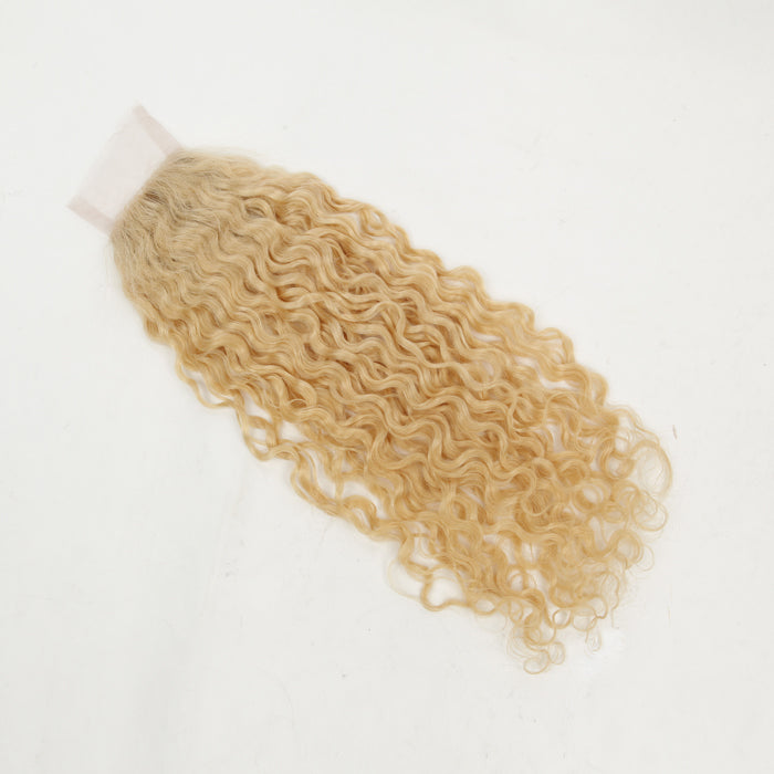 Stock Silk Top European Lightest Blonde 10 mm Curl Human Hair Closures