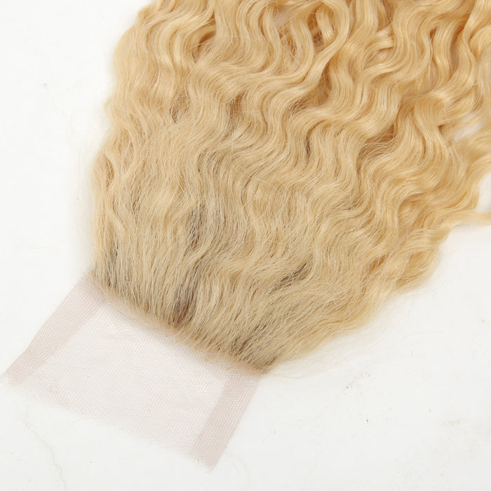 Stock Silk Top European Lightest Blonde 10 mm Curl Human Hair Closures