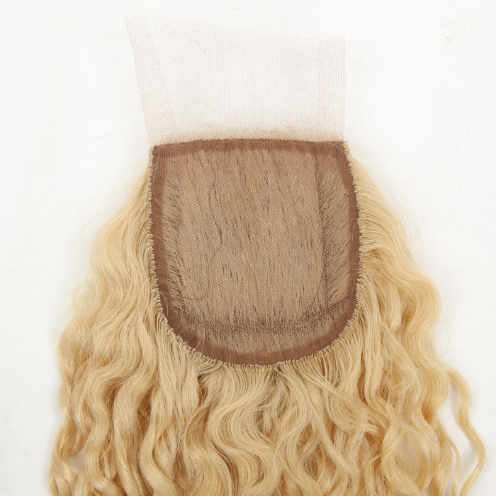 Stock Silk Top European Lightest Blonde 10 mm Curl Human Hair Closures