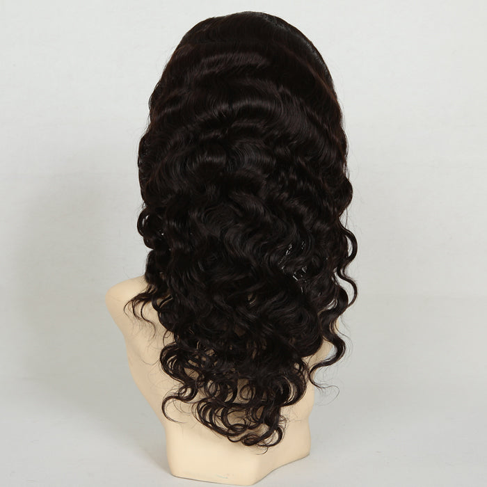 Stock Full Lace Indian Remy Dark Brown Deep Body Wave Human Hair Wig