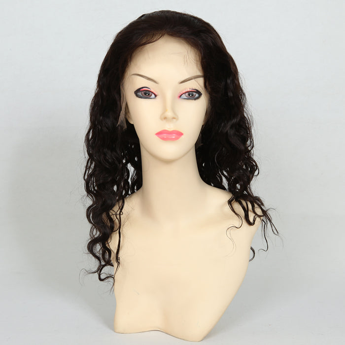 Stock Full Lace Indian Remy Dark Brown Deep Body Wave Human Hair Wig