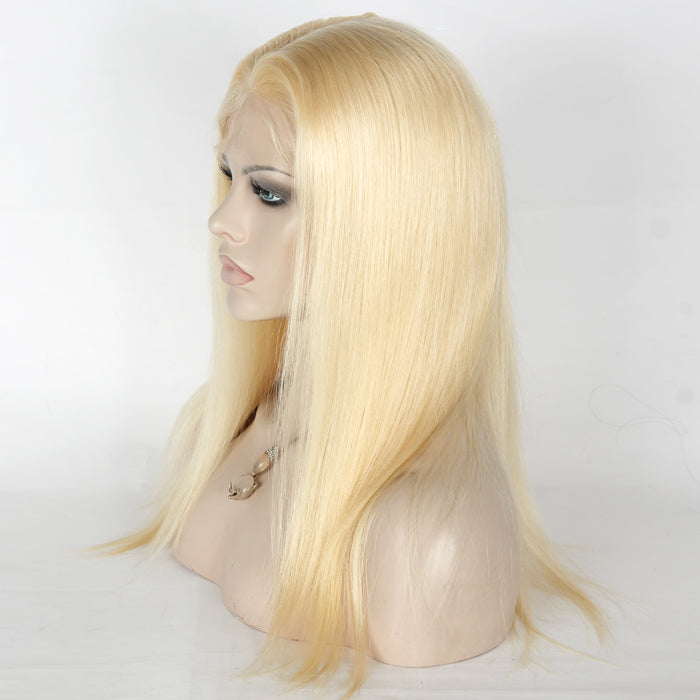 Stock Full Lace Brazilian Lightest Blonde Straight Human Hair Wigs