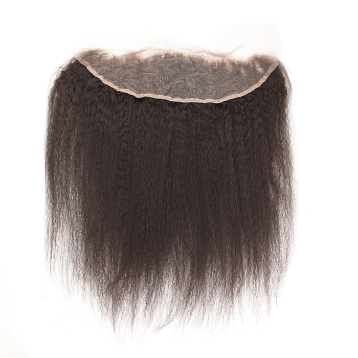 Stock 13x4 Indian Remy Natural Color Kinky Straight Human Hair Frontals 14" 120% Density