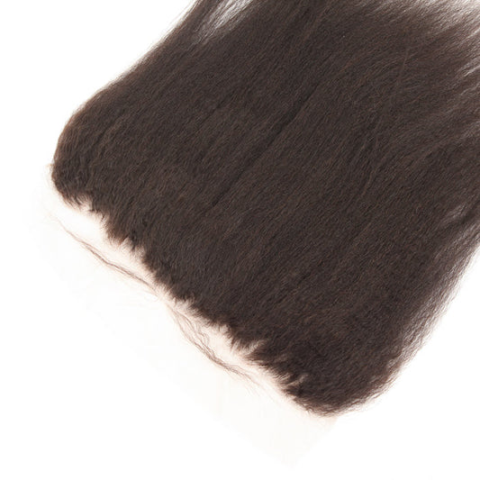 Stock Volle Spitze Brasilianisches Reines Naturfarbenes verworrenes gerades Echthaar Frontal 14" 120% Dichte