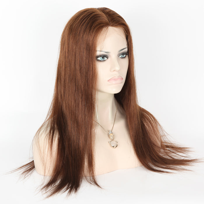 Stock Full Lace Brazilian Dark Brown Natural Wave Human Hair Silk Top Wig