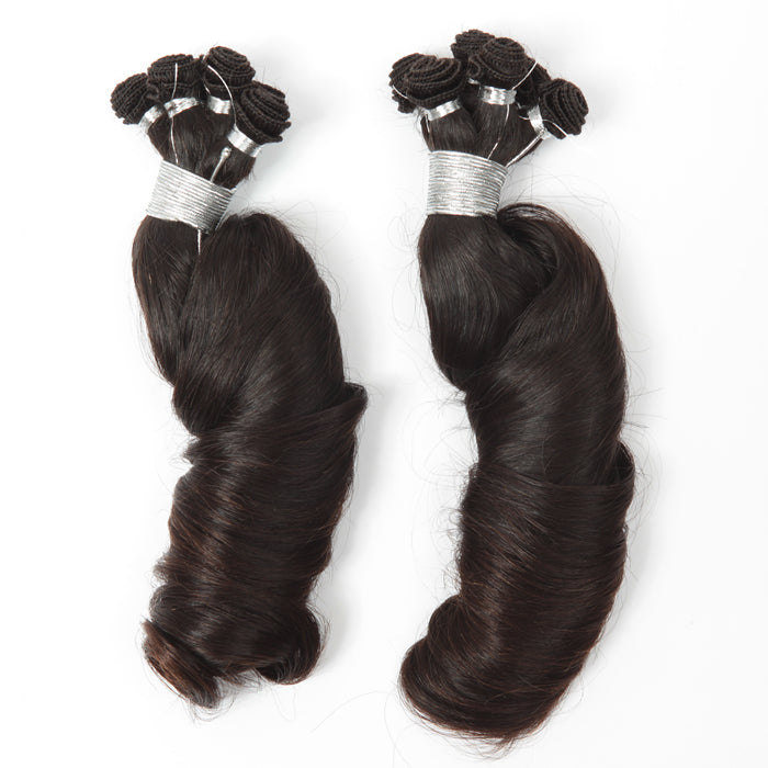 Stock Brazilian Natural Color Loose Spiral Curl Hand-Tied Human Hair Wefts