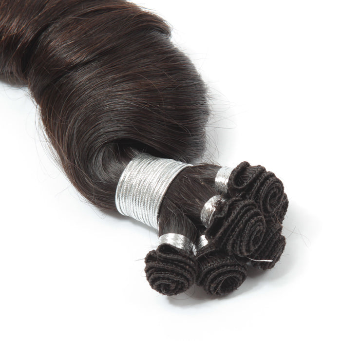 Stock Brazilian Natural Color Loose Spiral Curl Hand-Tied Human Hair Wefts