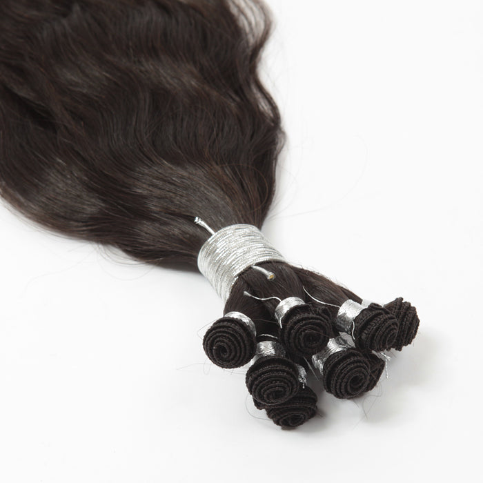 Stock Brazilian Natural Color Natural Wave Hand-Tied Human Hair Wefts