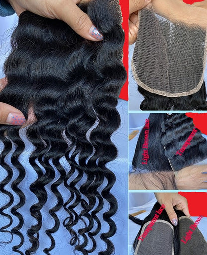 Stock 5x5 Brazilian Natural Black Italian Wave Human Hair Closures Density with 3 Bundles