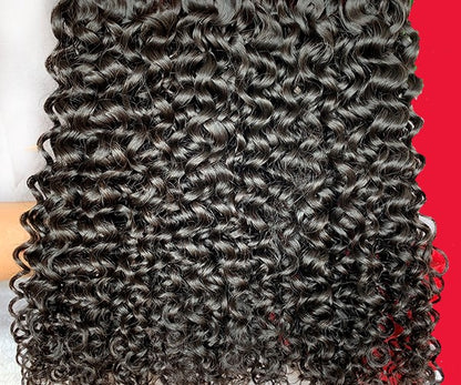 Lager 5x5 naturlig farge Jerry Curl Virgin menneskehårlukkinger 12"-22" med 3 doble weftede bunter