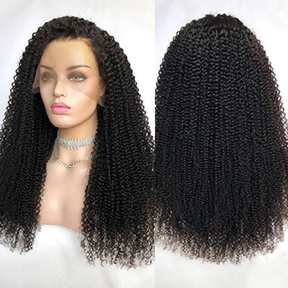 Stock 13 x 6 Lace Frontal Brésilien Naturel Noir Kinky Curl Perruques de Cheveux Humains 18" 150% Densité