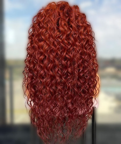 Custom Full Lace Brazilian Red Curly Human Hair Wig