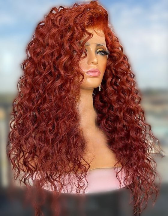 Custom Full Lace Brazilian Red Curly Human Hair Wig