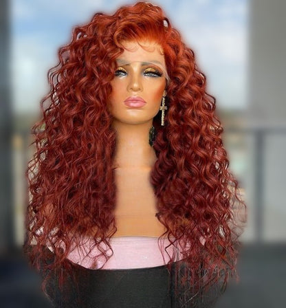 Custom Full Lace Brazilian Red Curly Human Hair Wig