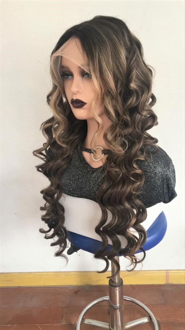 Custom Full Lace European #1B/2/Ash Blonde Balayage Big Deep Body Wave Human Hair Wig 30" 300% Fake Scalp.