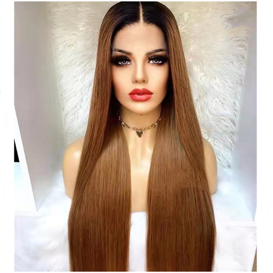 Custom HD Lace Front Brazilian Auburn Ombre Straight Human Hair Wigs