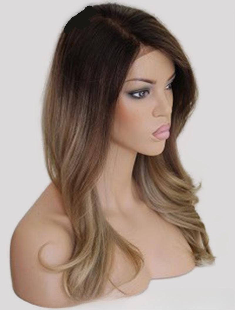 Custom Full Lace Glueless Brazilian Brown Ombre Straight Human Hair Silk Top Wig