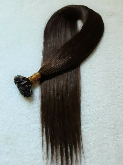 Stock European Medium Brown Straight Double Drawn Human Hair Flat-Tip Extensions