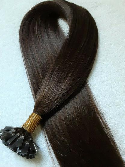 Stock European Medium Brown Straight Double Drawn Human Hair Flat-Tip Extensions