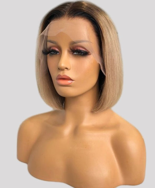 Lace Front Brazilian Brown Ombre Straight Human Hair Bob Wig