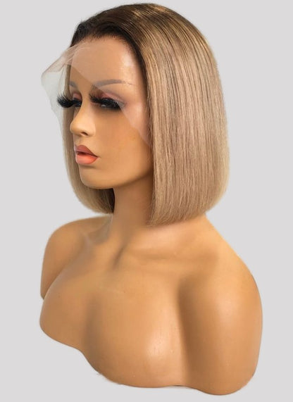 Lace Front Brazilian Brown Ombre Straight Human Hair Bob Wig