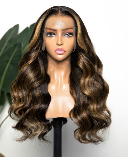 Lace Front Brazilian Black Blonde HL Wavy Human Hair Wig