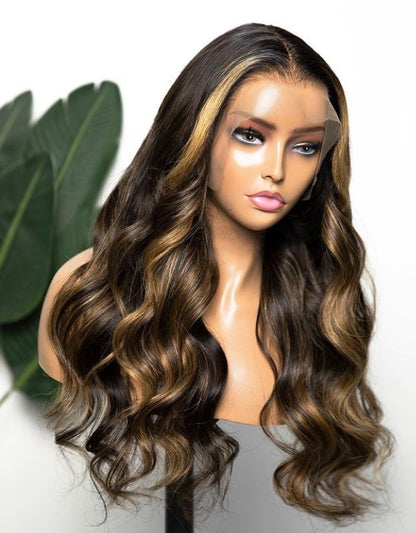 Lace Front Brazilian Black Blonde HL Wavy Human Hair Wig