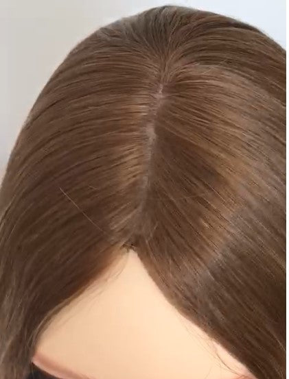 Stock European Ash Brown with HL Straight No Layer Human Hair Jewish Wig