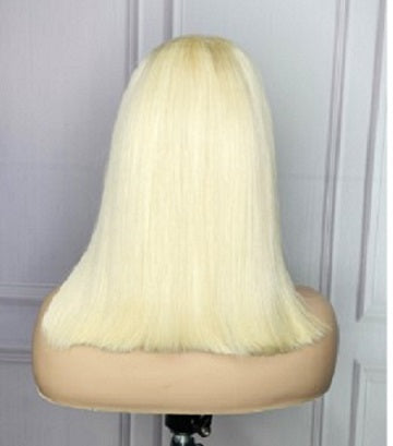 Stock Lace Front Brazilian  Lightest Blonde Straight Bob Human Hair Wig