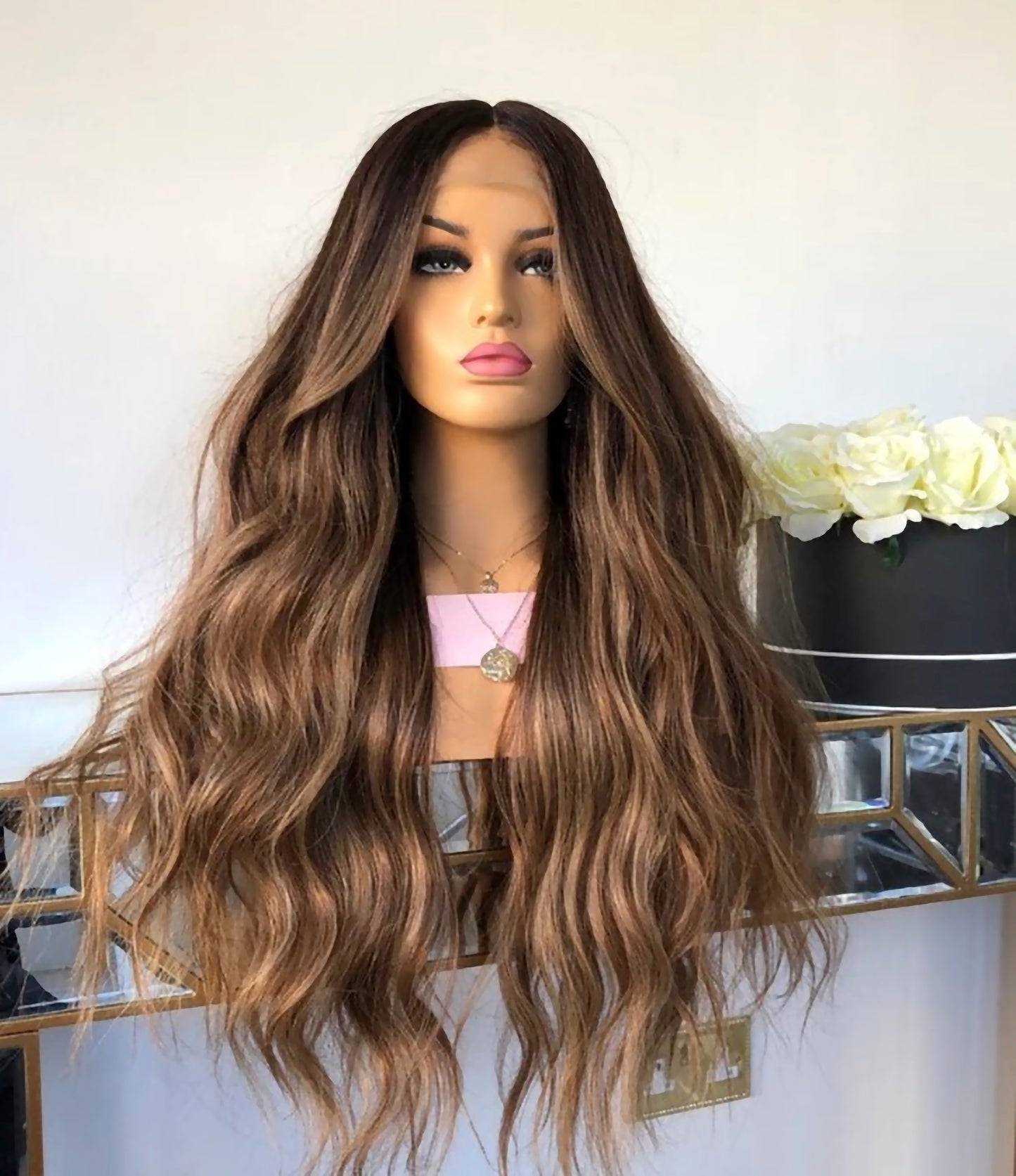 Custom Full Lace European Brown Balayage Wavy Double Drawn Human Hair Wig