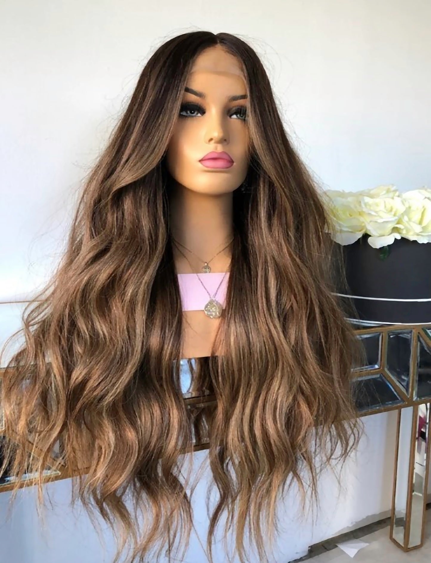 Custom Full Lace European Brown Balayage Wavy Double Drawn Human Hair Wig