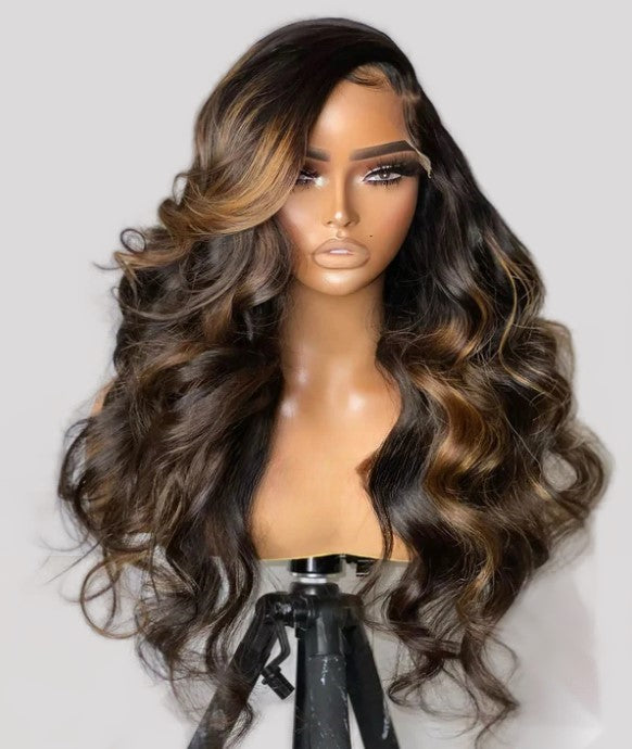 Stock 13 x 4" Lace Front Brasilianer 99j/Dunkelrosa Highlights Body Curl Echthaarperücke 20"-24" 180% Dichte