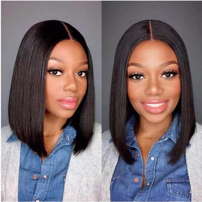 Stock Lace Front Brazilian Remy Natural Color Straight Lace T-Part Bob Wigs