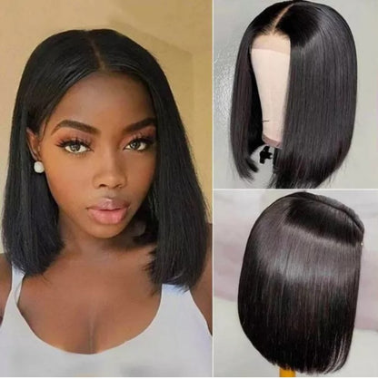 Stock Lace Front Brazilian Remy Natural Color Straight Lace T-Part Bob Wigs