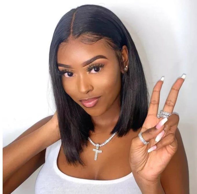 Stock Lace Front Brazilian Remy Natural Color Straight Bob Wigs